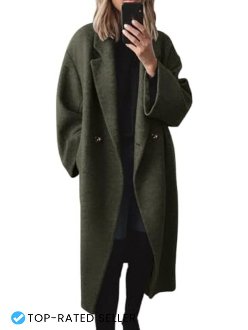 Wool Blend Double Breasted Pea Coat Long Trench Coat Women's Winter